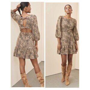 Anthropologie MAEVE Animal Print Mini Dress Knit Cut Out Sz 10 Brown Sexy 1-24